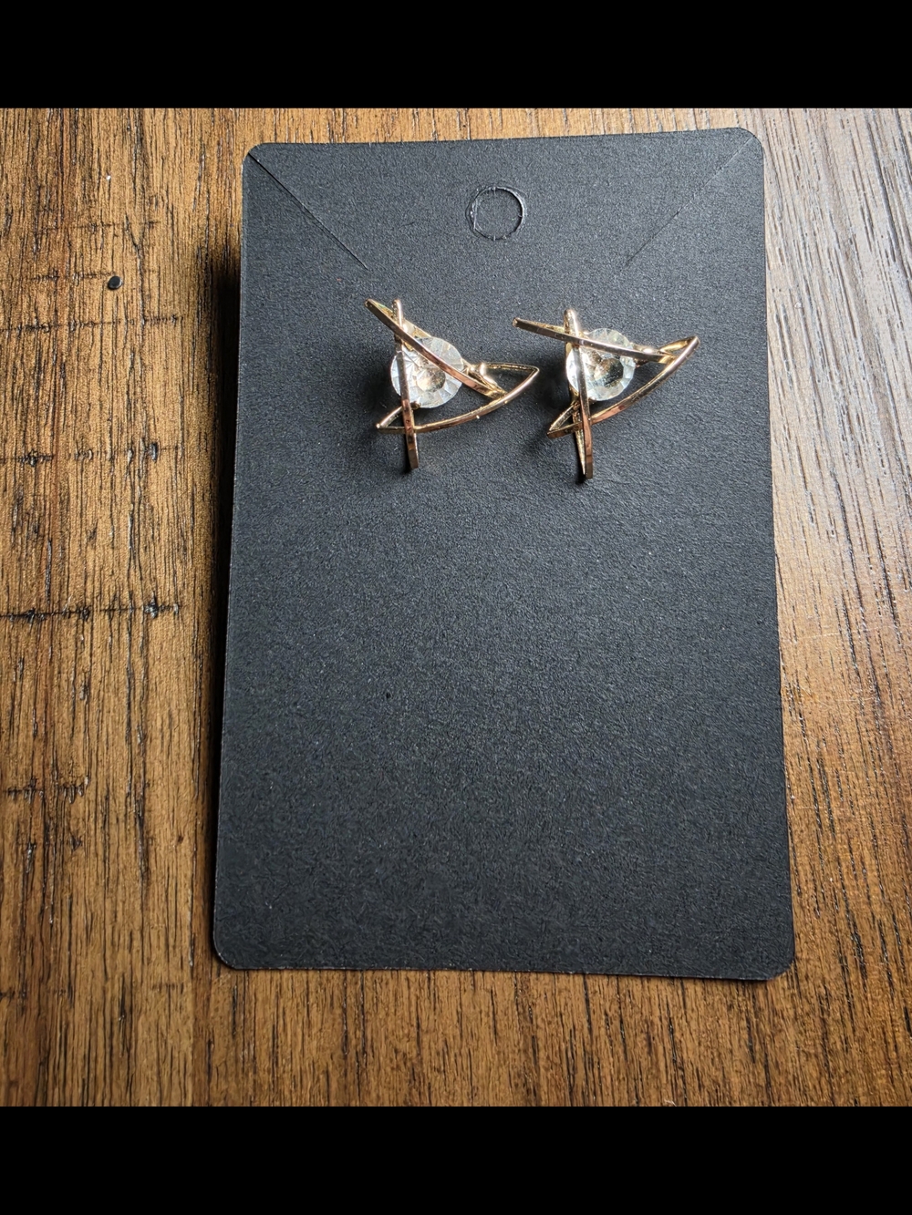 Rose Gold and Clear Crystal Modern Stud Earrings - Unbranded